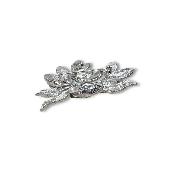 Eisenberg Ice Silver Tone Crystal Leaves Floral Brooch Pin - Picture 7 of 14